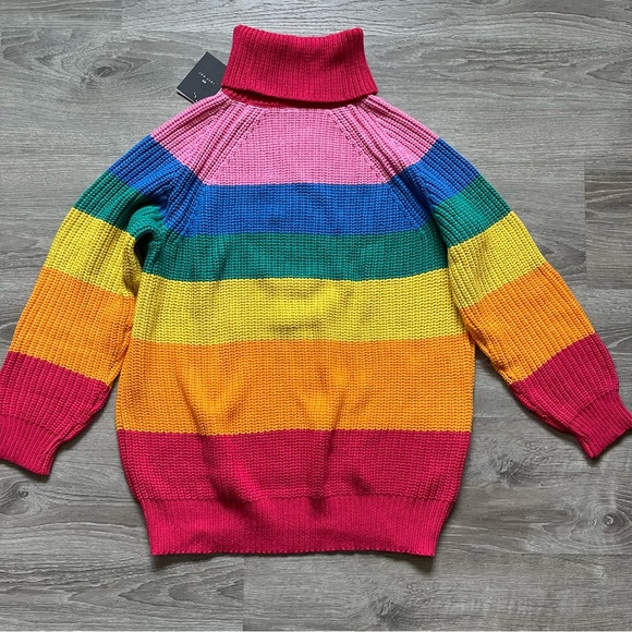 *NWT Lazy Oaf Oversized Rainbow Striped Turtleneck Sweater - Picture 7 of 7